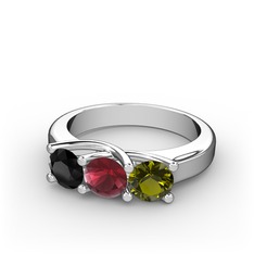 Vela Tria Yüzük - Siyah zirkon, kök yakut ve peridot 925 ayar gümüş yüzük #1mr010e