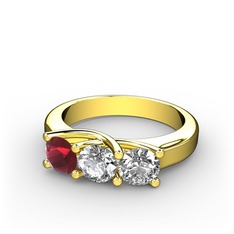 Kök yakut, beyaz zirkon ve swarovski 8 ayar altın yüzük