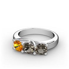 Vela Tria Yüzük - Sitrin ve dumanlı kuvars 925 ayar gümüş yüzük #1n04bto