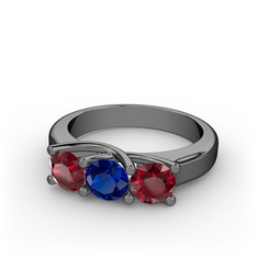 Garnet ve lab safir 925 ayar siyah rodyum kaplama gümüş yüzük
