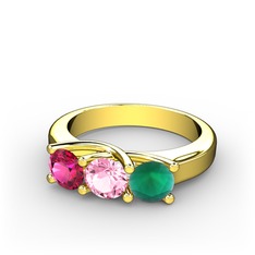 Vela Tria Yüzük - Rodolit garnet, pembe kuvars ve kök zümrüt 14 ayar altın yüzük #1n22umj