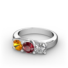 Sitrin, garnet ve pırlanta 14 ayar beyaz altın yüzük (0.5 karat)