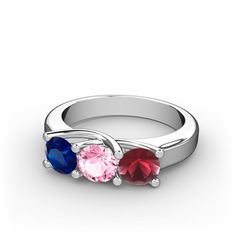 Vela Tria Yüzük - Lab safir, pembe kuvars ve kök yakut 18 ayar beyaz altın yüzük #1n9rss3