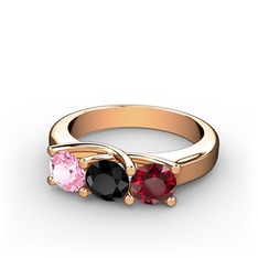 Vela Tria Yüzük - Pembe kuvars, siyah zirkon ve garnet 14 ayar rose altın yüzük #1nbum30