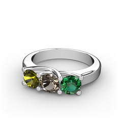 Vela Tria Yüzük - Peridot, dumanlı kuvars ve yeşil kuvars 925 ayar gümüş yüzük #1nd0sop