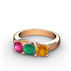 Vela Tria Yüzük - Rodolit garnet, kök zümrüt ve sitrin 18 ayar rose altın yüzük #1nvcgri