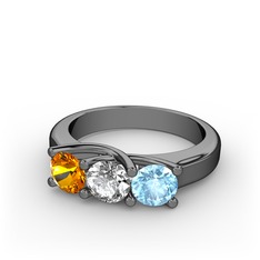 Vela Tria Yüzük - Sitrin, swarovski ve akuamarin 925 ayar siyah rodyum kaplama gümüş yüzük #1nzbzfg
