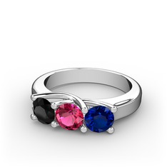 Vela Tria Yüzük - Siyah zirkon, rodolit garnet ve lab safir 925 ayar gümüş yüzük #1o18kfm