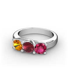 Vela Tria Yüzük - Sitrin, kök yakut ve rodolit garnet 925 ayar gümüş yüzük #1o3kj63