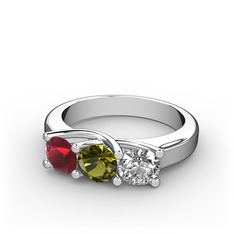 Kök yakut, peridot ve pırlanta 18 ayar beyaz altın yüzük (0.5 karat)
