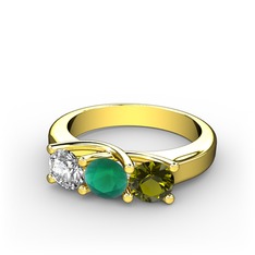 Beyaz zirkon, kök zümrüt ve peridot 18 ayar altın yüzük