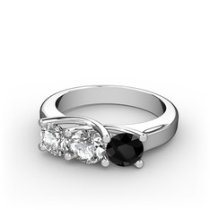 Vela Tria Yüzük - Pırlanta, beyaz zirkon ve siyah zirkon 8 ayar beyaz altın yüzük (0.5 karat) #1oem5hy