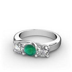 Vela Tria Yüzük - Swarovski, kök zümrüt ve pırlanta 14 ayar beyaz altın yüzük (0.5 karat) #1ojshz3