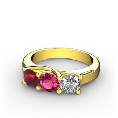 Vela Tria Yüzük - Kök yakut, rodolit garnet ve swarovski 925 ayar altın kaplama gümüş yüzük #1om09dj