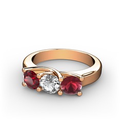 Vela Tria Yüzük - Garnet, beyaz zirkon ve kök yakut 14 ayar rose altın yüzük #1onbpmx