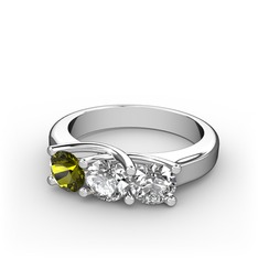 Vela Tria Yüzük - Peridot ve pırlanta 14 ayar beyaz altın yüzük (1 karat) #1owahax