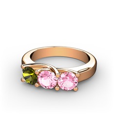 Vela Tria Yüzük - Peridot ve pembe kuvars 18 ayar rose altın yüzük #1p6gk44