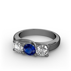 Swarovski, lab safir ve pırlanta 925 ayar siyah rodyum kaplama gümüş yüzük (0.5 karat)