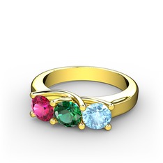 Vela Tria Yüzük - Rodolit garnet, yeşil kuvars ve akuamarin 8 ayar altın yüzük #1p9wqmc
