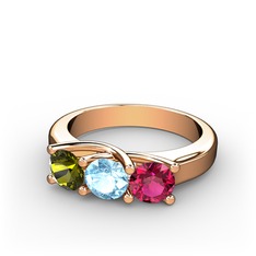 Vela Tria Yüzük - Peridot, akuamarin ve rodolit garnet 14 ayar rose altın yüzük #1pccivw