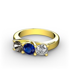 Dumanlı kuvars, lab safir ve beyaz zirkon 8 ayar altın yüzük