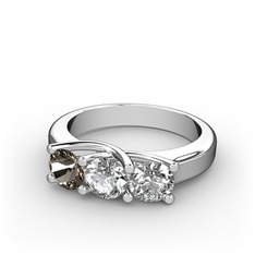 Vela Tria Yüzük - Dumanlı kuvars ve pırlanta 925 ayar gümüş yüzük (1 karat) #1plhtlr