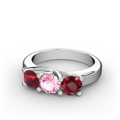 Kök yakut, pembe kuvars ve garnet 8 ayar beyaz altın yüzük