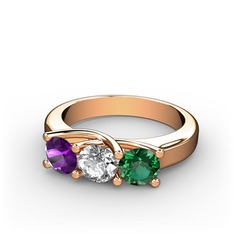 Vela Tria Yüzük - Ametist, beyaz zirkon ve yeşil kuvars 18 ayar rose altın yüzük #1pp8nxy