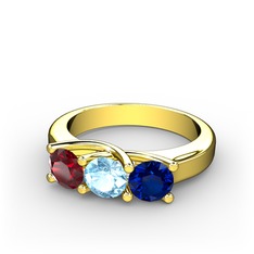 Garnet, akuamarin ve lab safir 925 ayar altın kaplama gümüş yüzük