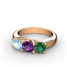 Akuamarin, ametist ve yeşil kuvars 14 ayar rose altın yüzük