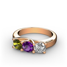 Vela Tria Yüzük - Peridot, ametist ve pırlanta 18 ayar rose altın yüzük (0.5 karat) #1q6bb15