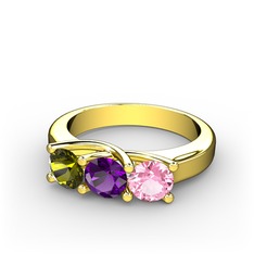 Vela Tria Yüzük - Peridot, ametist ve pembe kuvars 18 ayar altın yüzük #1q7s2aj