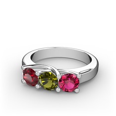 Vela Tria Yüzük - Garnet, peridot ve rodolit garnet 8 ayar beyaz altın yüzük #1qcklmm