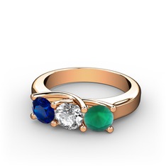 Vela Tria Yüzük - Lab safir, swarovski ve kök zümrüt 14 ayar rose altın yüzük #1qk2xig