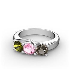 Vela Tria Yüzük - Peridot, pembe kuvars ve dumanlı kuvars 925 ayar gümüş yüzük #1qlxlcx