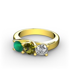 Vela Tria Yüzük - Kök zümrüt, peridot ve swarovski 14 ayar altın yüzük #1qplzu3