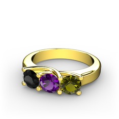 Siyah zirkon, ametist ve peridot 18 ayar altın yüzük