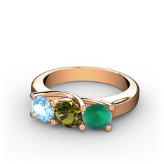 Akuamarin, peridot ve kök zümrüt 8 ayar rose altın yüzük