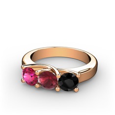 Vela Tria Yüzük - Rodolit garnet, kök yakut ve siyah zirkon 14 ayar rose altın yüzük #1rafhol