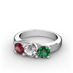 Vela Tria Yüzük - Garnet, swarovski ve yeşil kuvars 18 ayar beyaz altın yüzük #1rgzbrl