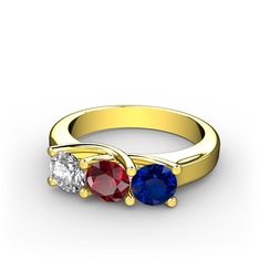 Vela Tria Yüzük - Swarovski, garnet ve lab safir 14 ayar altın yüzük #1rmnj5t