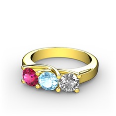 Vela Tria Yüzük - Rodolit garnet, akuamarin ve pırlanta 8 ayar altın yüzük (0.5 karat) #1rrvpek