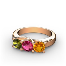 Vela Tria Yüzük - Peridot, rodolit garnet ve sitrin 925 ayar rose altın kaplama gümüş yüzük #1rufrd6