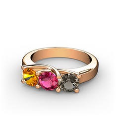 Sitrin, rodolit garnet ve dumanlı kuvars 8 ayar rose altın yüzük
