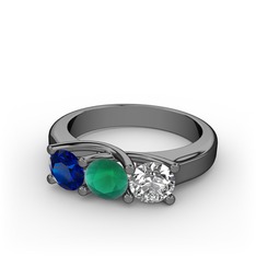 Vela Tria Yüzük - Lab safir, kök zümrüt ve swarovski 925 ayar siyah rodyum kaplama gümüş yüzük #1s1heuk