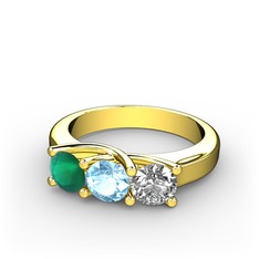 Vela Tria Yüzük - Kök zümrüt, akuamarin ve beyaz zirkon 14 ayar altın yüzük #1s4u23p