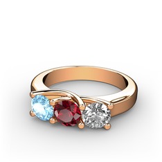 Vela Tria Yüzük - Akuamarin, garnet ve pırlanta 925 ayar rose altın kaplama gümüş yüzük (0.5 karat) #1smwxir
