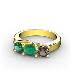 Vela Tria Yüzük - Yeşil kuvars, kök zümrüt ve dumanlı kuvars 8 ayar altın yüzük #1spe654