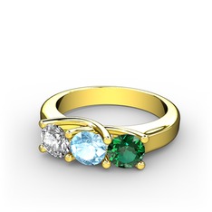 Beyaz zirkon, akuamarin ve yeşil kuvars 8 ayar altın yüzük
