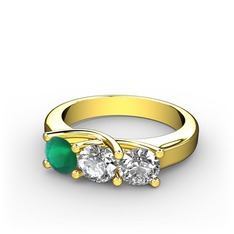 Vela Tria Yüzük - Kök zümrüt, pırlanta ve swarovski 925 ayar altın kaplama gümüş yüzük (0.5 karat) #1szpcb7